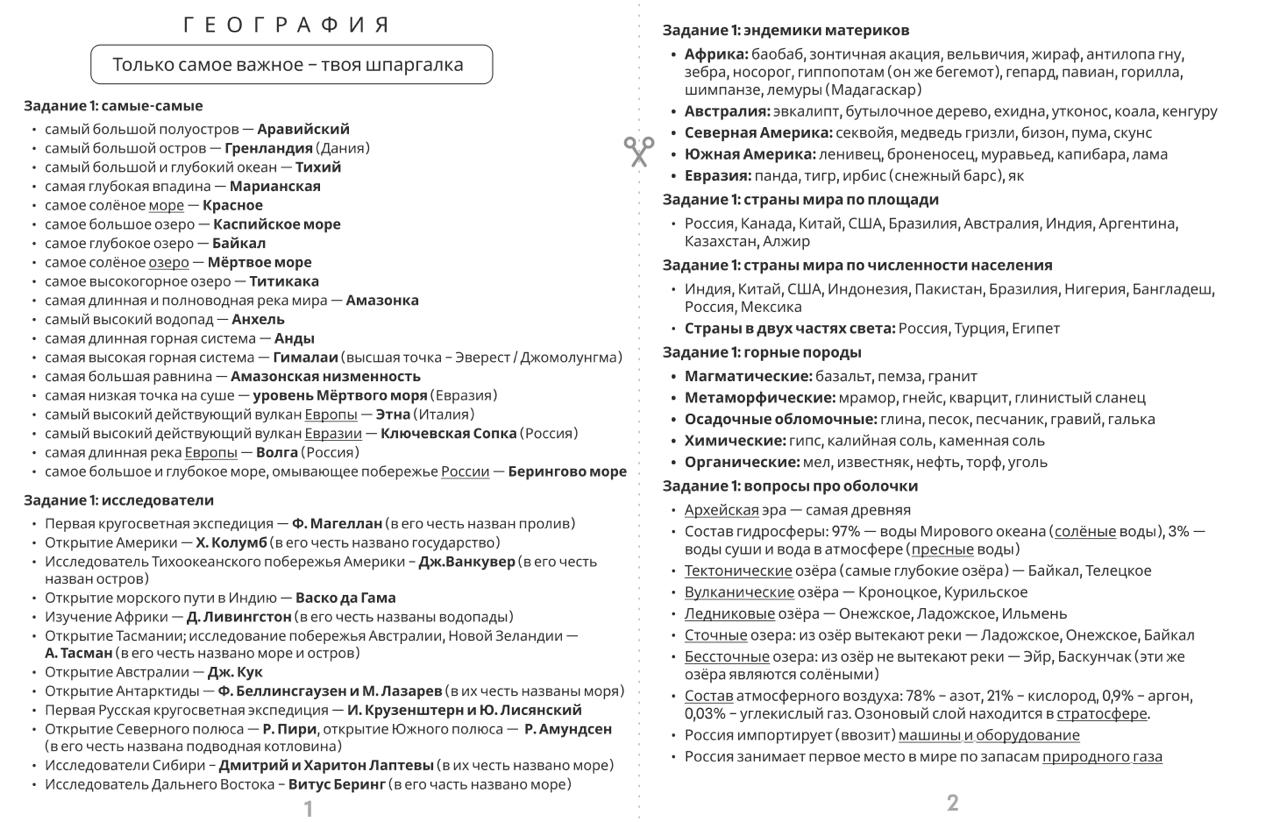 Шпаргалка по заданию 1 ОГЭ по географии