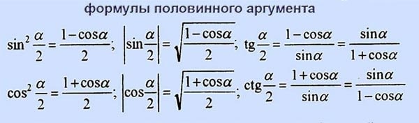 формулы половинного аргумента